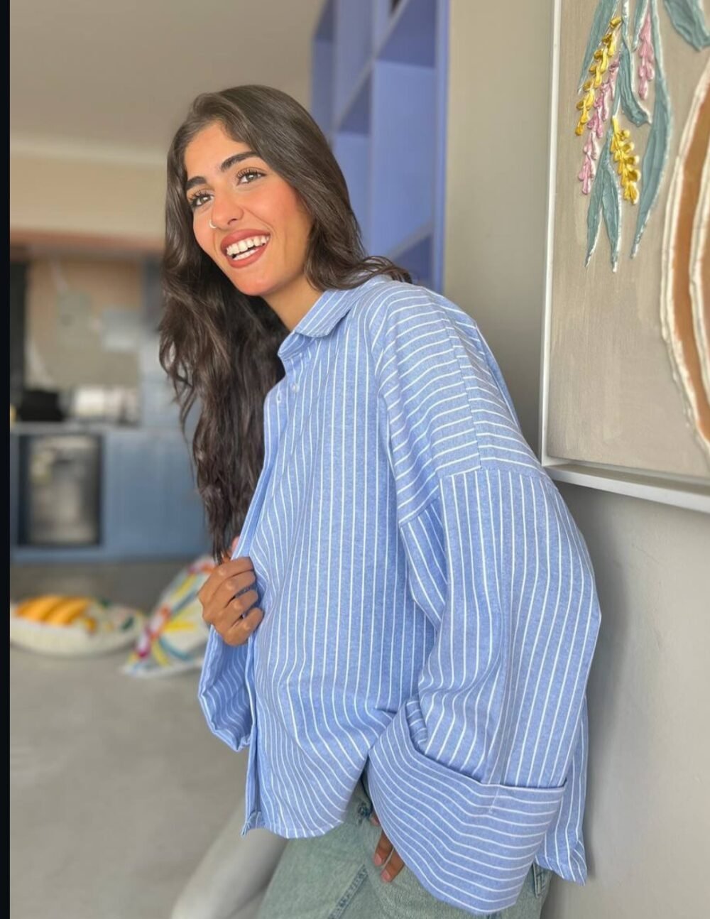 ⁦💙🤍 شيميز مقلم⁩ - الصورة ⁦4⁩