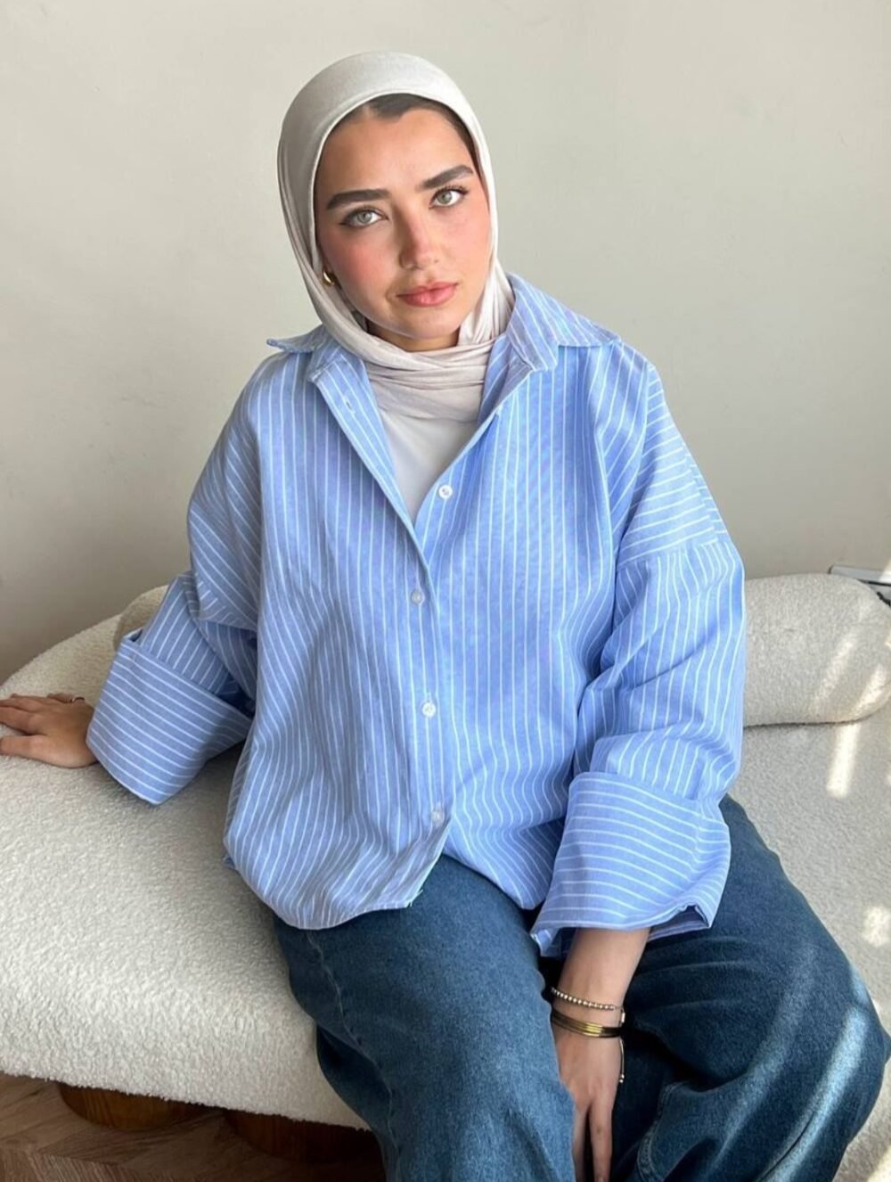 ⁦💙🤍 شيميز مقلم⁩ - الصورة ⁦2⁩