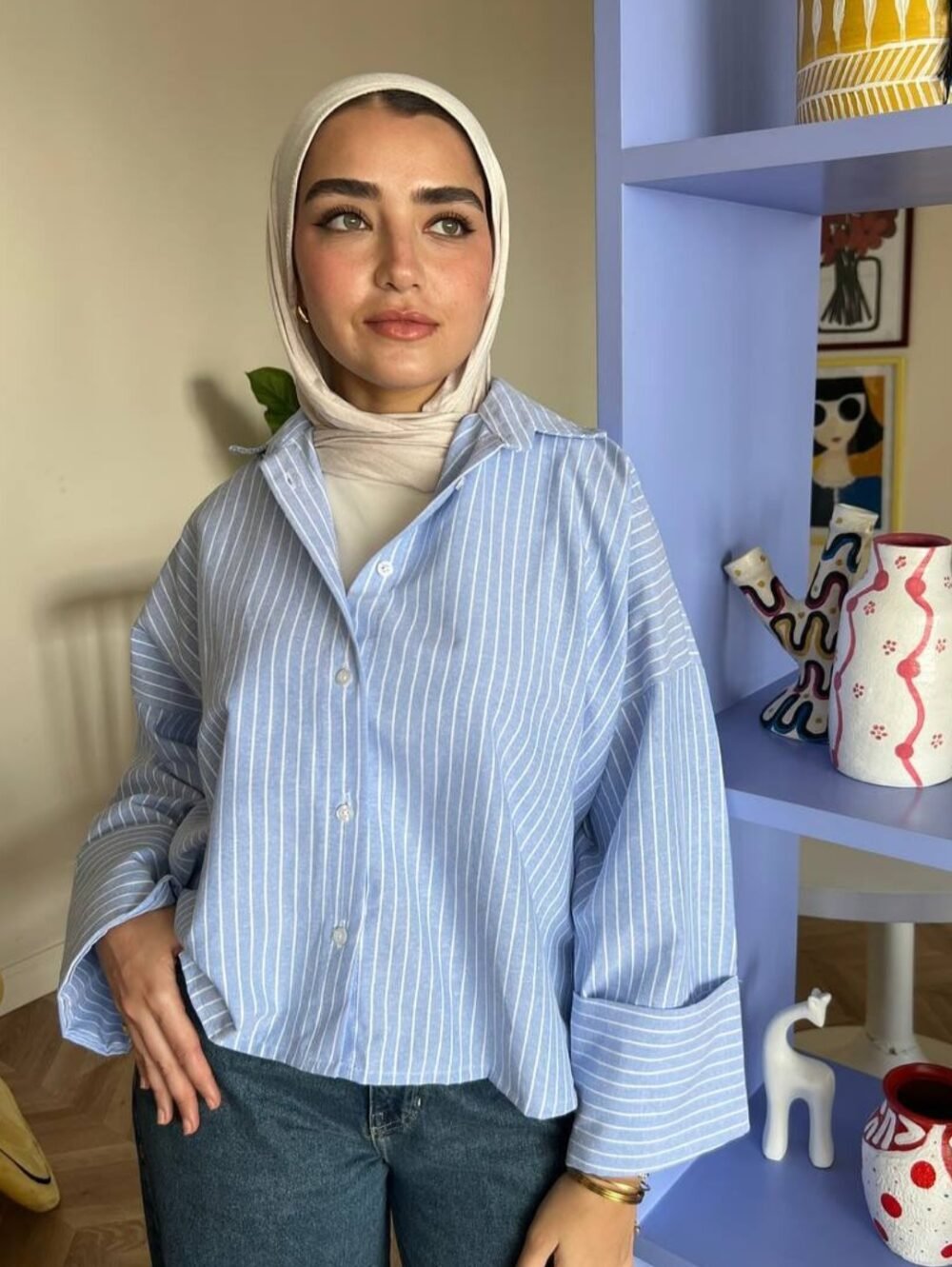 ⁦💙🤍 شيميز مقلم⁩ - الصورة ⁦3⁩