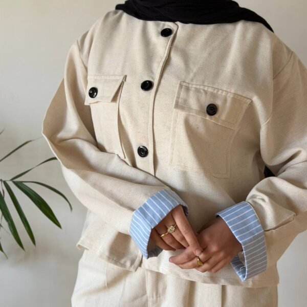 💙 سوت كتان كم مقلم